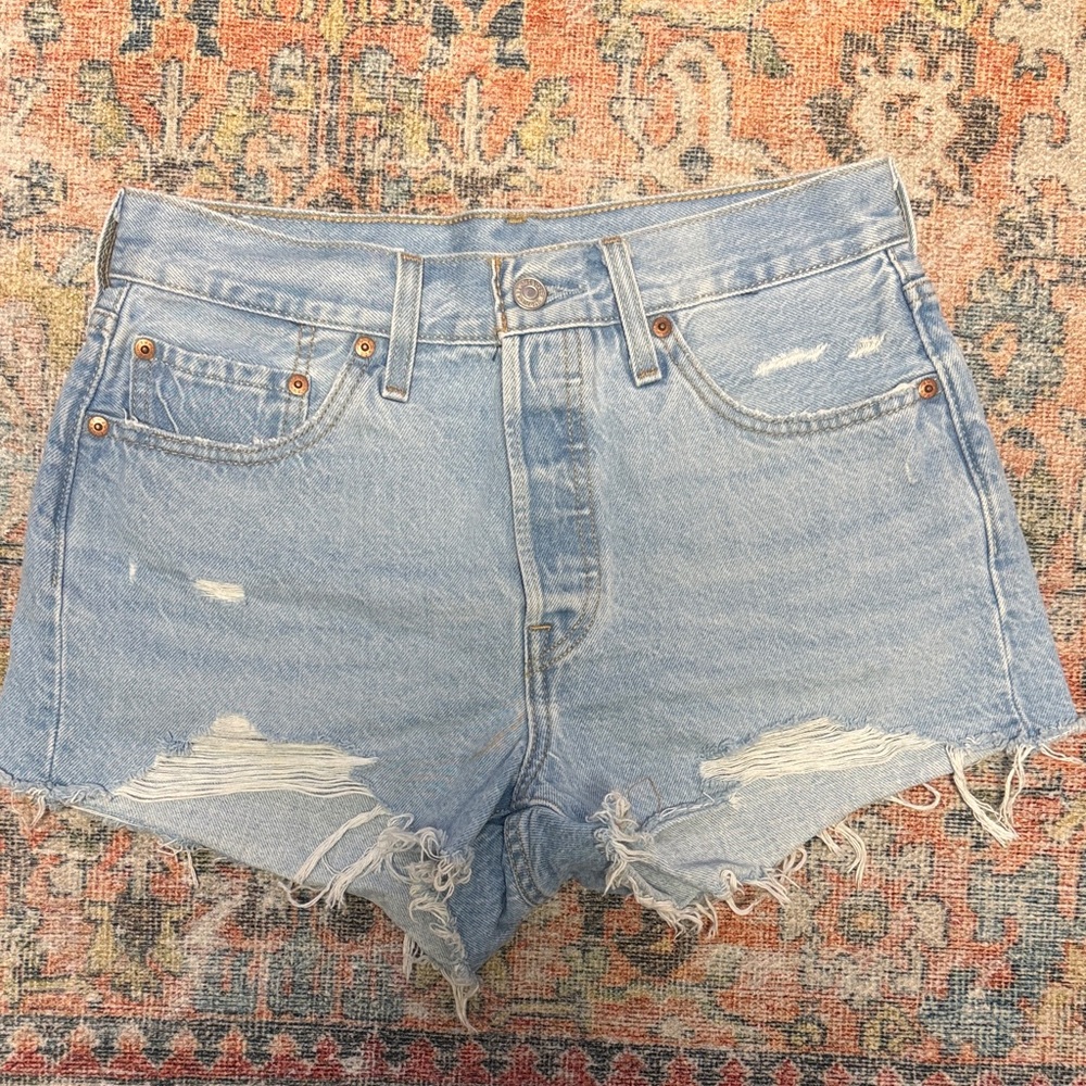 Levi's Light Blue Distressed Jean Shorts